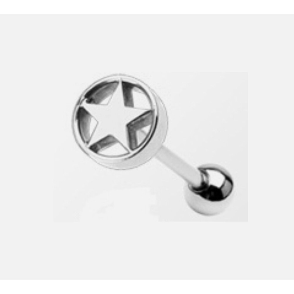 Circular Star Cut-Out Tongue Ring Stainless Steel 14G 5/8” Piercing Barbell